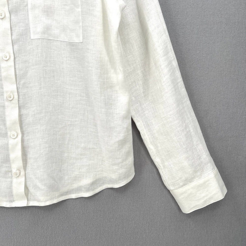 REFORMATION Sky Top Relaxed Linen Shirt Womens Large White Long Sleeve Button Up - Picture 8 of 14